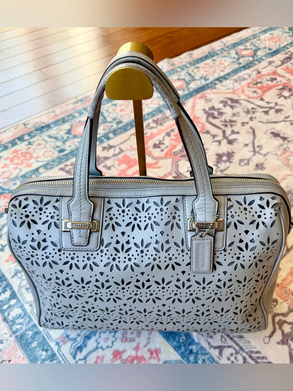 Coach Taylor Eyelet Leather Satchel with Accent Scarf (Style Number F27392). - Picture 3 of 15